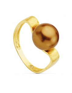 18K SORTIJA ORO AMARILLO RAYADA PERLA CHOCOLATE 10 MM