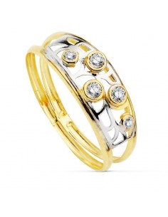 18K SORTIJA ORO BICOLOR DOBLE CUERPO CON CIRCONITA Y MOTIVOS CALADOS. ANCHO: 7 MM