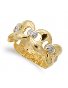 18K SORTIJA ORO BICOLOR MACIZA CON NUDOS Y CIRCONITA ANCHO 10 MM