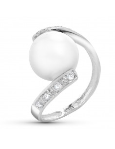 18K SORTIJA ORO BLANCO CON CIRCONITA Y PERLA 10 MM