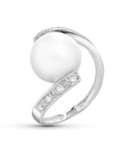 18K SORTIJA ORO BLANCO CON CIRCONITA Y PERLA 10 MM