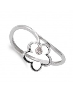18K SORTIJA ORO BLANCO FLOR 10X10 MM Y CIRCONITA CUERPO 1 MM
