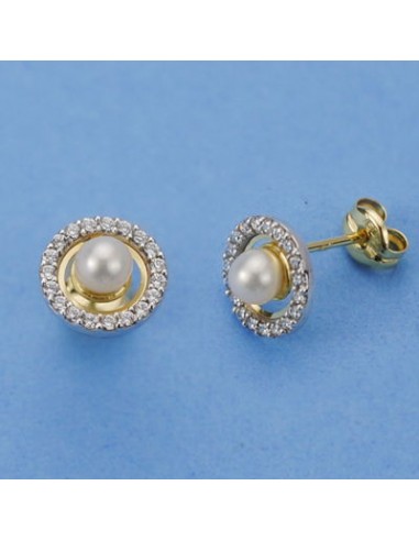 18K PENDIENTES PERLA 3 MM. 8 X 8 MM