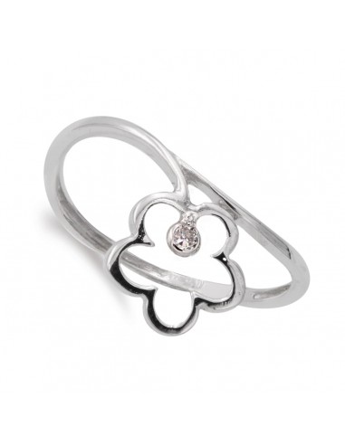 18K SORTIJA ORO BLANCO FLOR 10X10 MM Y CIRCONITA CUERPO 1 MM
