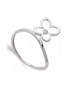 18K SORTIJA ORO BLANCO MARIPOSA 9X9 MM Y CIRCONITA ANCHO MOTIVO 11 MM