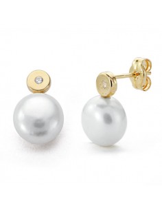 18K PENDIENTES PERLA CIRCONITAS CIRCULO 12 X 8MM.