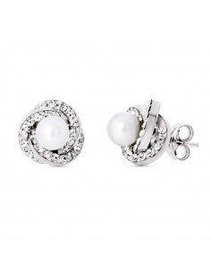 18K PENDIENTES ORO BLANCO NUDO PERLA. 9 X 9 MM.CIERRE PRESION