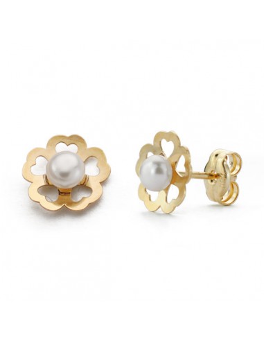 18K PENDIENTES PERLA FLOR. 7 MM.