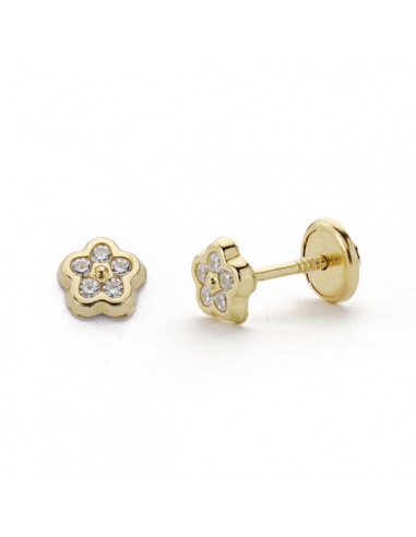 18K PENDIENTES FLOR CIRCONITAS. 5 X 5 MM.