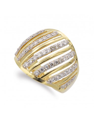 18K SORTIJA ORO BICOLOR ANCHA CON BANDAS Y CIRCONITAS. ANCHO: 19 MM