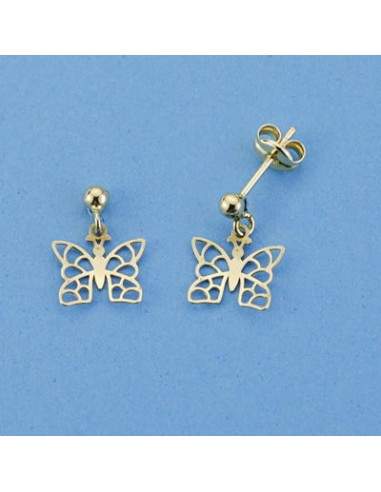 18K PENDIENTES MARIPOSAS BOLITA PRESION