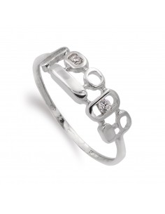 18K SORTIJA ORO BLANCO CON MOTIVOS Y CIRCONITAS. ANCHO: 5 MM