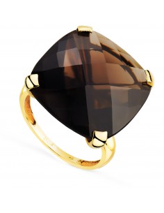18K SORTIJA ORO AMARILLO PIEDRA COLOR FUMÉ CON GARRAS. MEDIDA: 20 X 20 MM