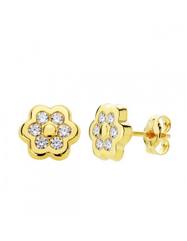 18K PENDIENTES FLOR CIRCONITAS. 7 X 7 MM.