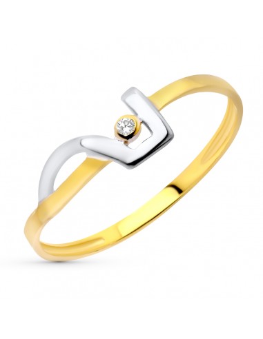 18K SORTIJA ORO BICOLOR CON MOTIVO GEOMETRICO Y CIRCONITA. ANCHO: 5 5 MM