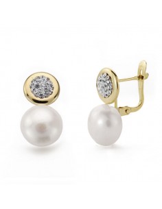 18K PENDIENTES PERLA BOTON CIRCONITAS 17X9MM