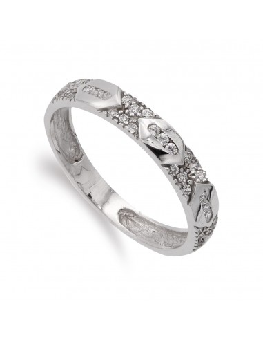 18K SORTIJA ORO BLANCO CON CIRCONITA Y DETALLES EN BRILLO. ANCHO 3.5 MM