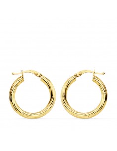 18K AROS ORO AMARILLO HUECOS BRILLO 21 MM