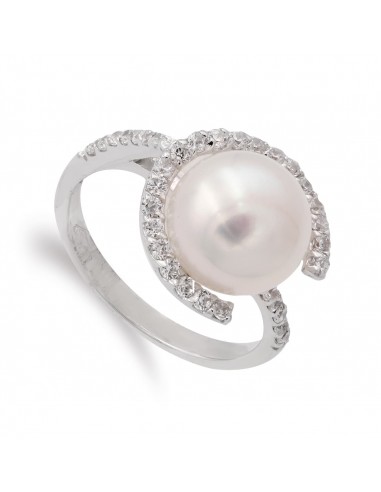 18K SORTIJA ORO BLANCO Y CIRCONITA CON PERLA 10 MM. ANCHO CUERPO: 3 MM