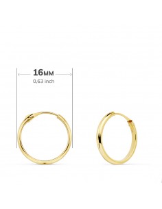 18K AROS ORO AMARILLO MEDIA CAÑA LISOS LIGEROS. 16 X 2 MM. 2