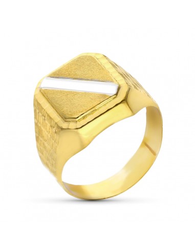18K SELLO ORO BICOLOR CABALLERO HUECO CON BANDA. ZONA GRABADO: 12X10 MM