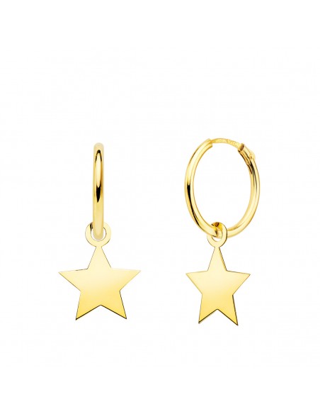 18K AROS ORO AMARILLO TUBO CON ESTRELLA LISA 10 X 10 MM . ARO: 12 X 1,5 MM