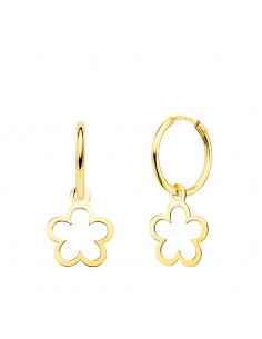 18K AROS ORO AMARILLO TUBO CON MARGARITA 10 X 10 MM . ARO: 12 X 1,5 MM