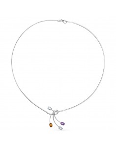 18K GARGANTILLA ORO BLANCO HILO Y MOTIVO PIEDRAS DE COLOR