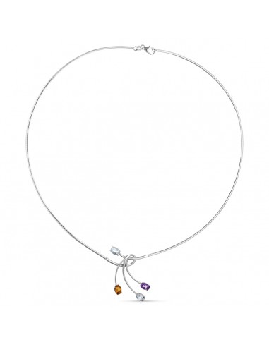 18K GARGANTILLA ORO BLANCO HILO Y MOTIVO PIEDRAS DE COLOR