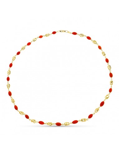 18K GARGANTILLA ORO AMARILLO JAULA CORAL FINO CERDEÑA 8X5 MM 45CM