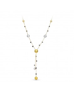 18K GARGANTILLA ORO BICOLOR BOLAS MATE Y BRILLO Y PIEDRAS