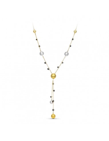 18K GARGANTILLA ORO BICOLOR BOLAS MATE Y BRILLO Y PIEDRAS