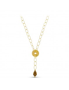 18K GARGANTILLA ORO AMARILLO ESLABONES OVALES MOTIVO CIRCULO Y PIEDRA