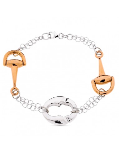 18K PULSERA BICOLOR ORO BLANCO Y ROSA ESTRIBOS. ANCHO 18 MM LARGO 19.5 CM