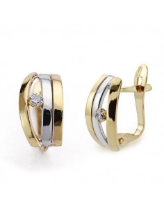 18K PENDIENTES ORO BICOLOR CIRCONITAS 12 X 6MM.