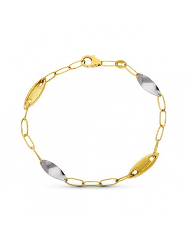 18K PULSERA ORO BICOLOR ESLABONES MATE Y BRILLO