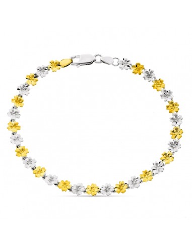 18K PULSERA BICOLOR FLORES ANCHO 6 MM LARGO 19CM
