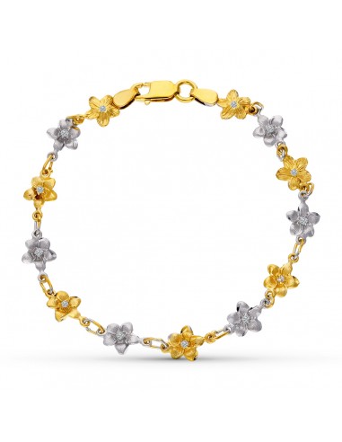 18K PULSERA ORO BICOLOR FLORES 18.5 CM