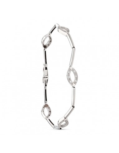 18K PULSERA ORO BLANCO BARRAS Y OVALOS CON CIRCONITA 19.5CM