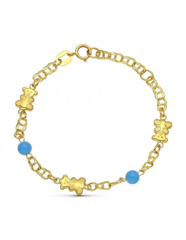 18K PULSERA ORO AMARILLO OSOS Y TURQUESAS 14CM