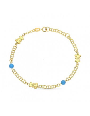 18K PULSERA ORO AMARILLO OSOS Y TURQUESAS 18CM