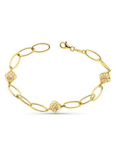 18K PULSERA ORO AMARILLO ENTREPIEZAS OVALES Y PERLA 8 MM
