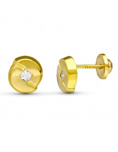 18K PENDIENTES ORO AMARILLO CHATON  CIRCONITA 7X6 MM CIERRE TUERCA