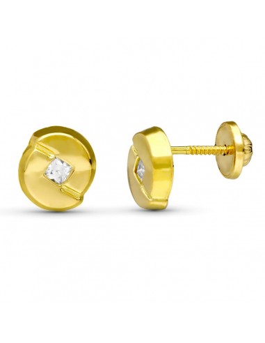 18K PENDIENTES ORO AMARILLO CHATON  CIRCONITA 7X6 MM CIERRE TUERCA