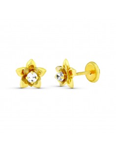 18K PENDIENTES ORO AMARILLO FLOR CON CIRCONITA 7X7 MM. CIERRE TUERCA