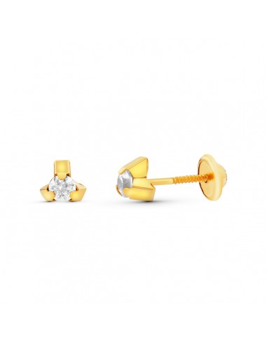 18K PENDIENTES ORO AMARILLO TRIANGULO CON CIRCONITA 5X5 MM. CIERRE TUERCA