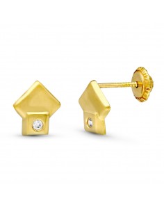 18K PENDIENTES ORO AMARILLO ROMBOS 7X7 MM CIERRE TUERCA