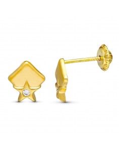 18K PENDIENTES ORO AMARILLO ROMBOS 8X7 MM CIERRE TUERCA