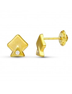 18K PENDIENTES ORO AMARILLO ROMBOS 7X7 MM CIERRE TUERCA