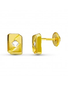 18K PENDIENTES ORO AMARILLO CIRCONITA 7X5 MM CIERRE TUERCA